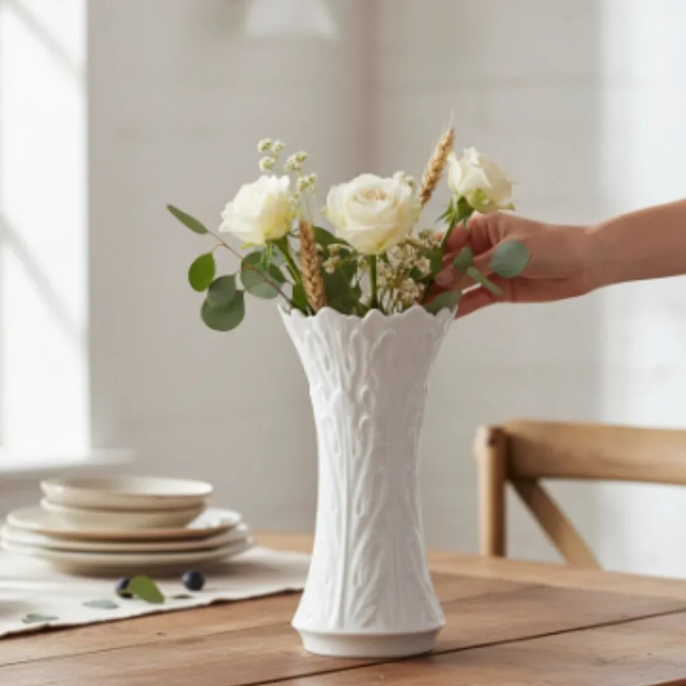Lenox Woodland Collection Porcelain Vase 8.5” Off White Embossed Made in USA